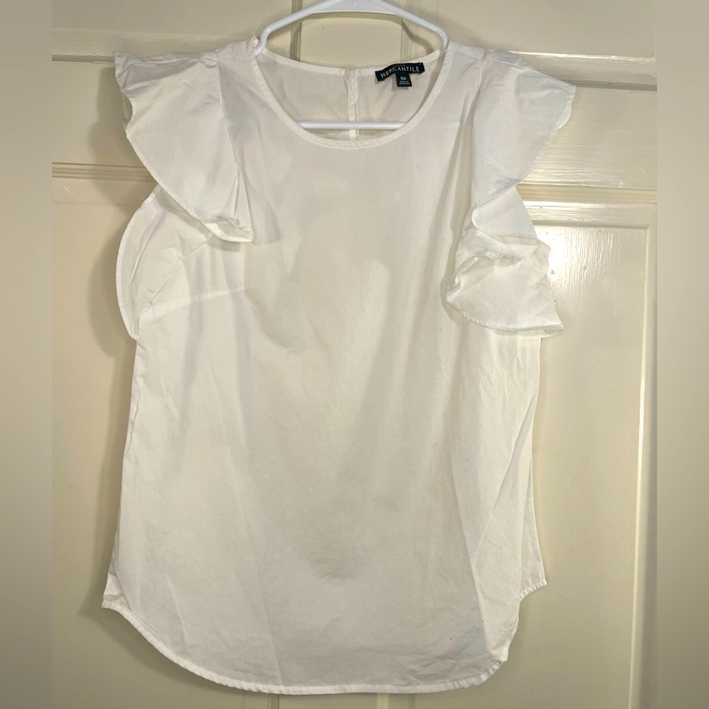 J Crew Mercantile Flutter Sleeve Poplin Top